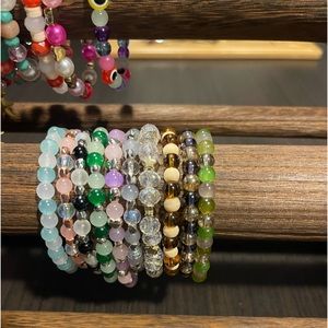 Glass bead bracelets.